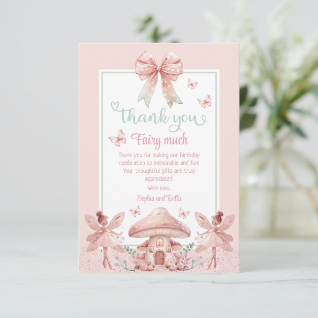 Cartão De Agradecimento Gêmeas Fadas Meninas de Cogumelos Casa de Banho An (Em pé/Frente)