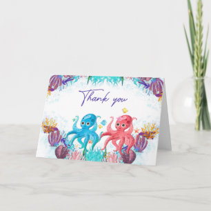 Cartão De Agradecimento Gêmeos Bebê do Oceano Cento Octopus Colorido Obrig
