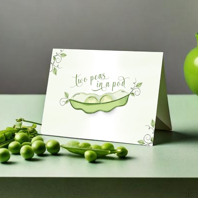 Cartão De Agradecimento Gêmeos Chás de fraldas bonitos foram atingidos (Two peas in a pod folding thank you card)