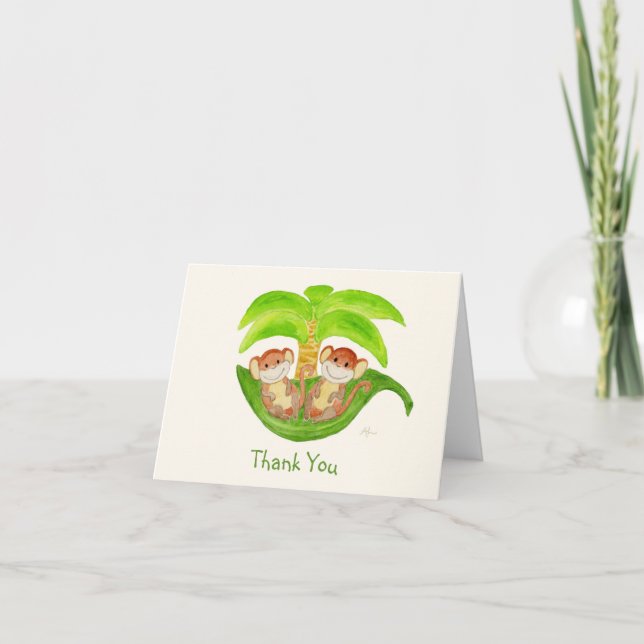 Cartão De Agradecimento Gêmeos Macacos Obrigado Notecard (Frente)