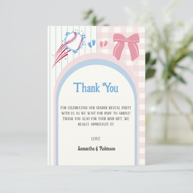 Cartão De Agradecimento Gênero de bebê revela basquetebol ou Arcos (Em pé/Frente)
