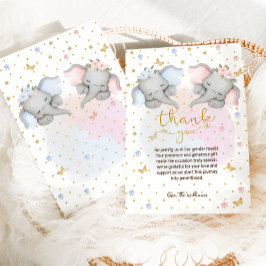Cartão De Agradecimento Gênero Revela Elefante Floral Azul Cor-de-Rosa
