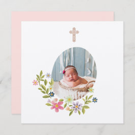 Cartão De Agradecimento Gentle Pink Floral Baptism 