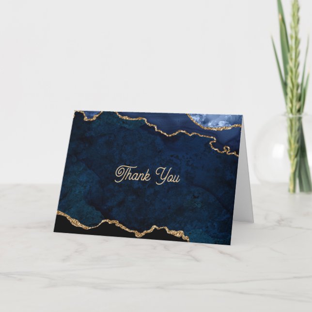 Cartão De Agradecimento Geodo Azul Dourado  (Frente)