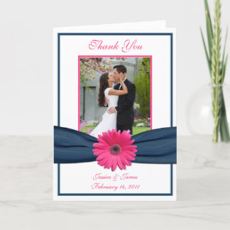 Cartão De Agradecimento Gerbera Amarela Rosa Foto Casamento Obrigado Azul