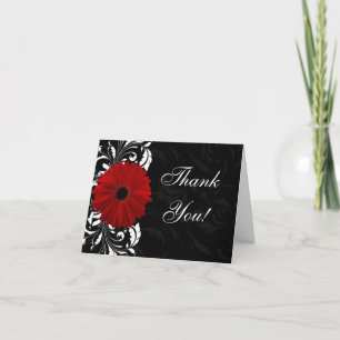 Cartão De Agradecimento Gerbera Margarida de Rolo Vermelho, Preto e Branco