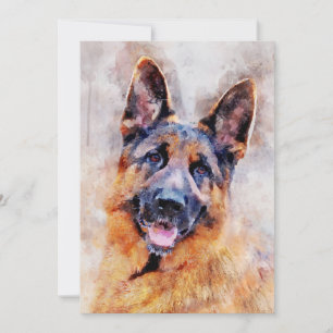Cartão De Agradecimento German shepherd Cachorro Portátil Aquarela 01