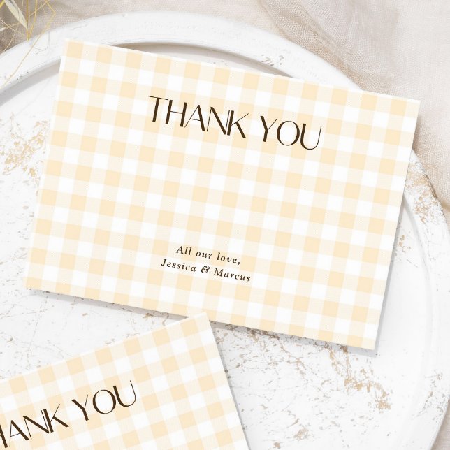 Cartão De Agradecimento Gingham Amarelo Gênero Neutro  (Criador carregado)