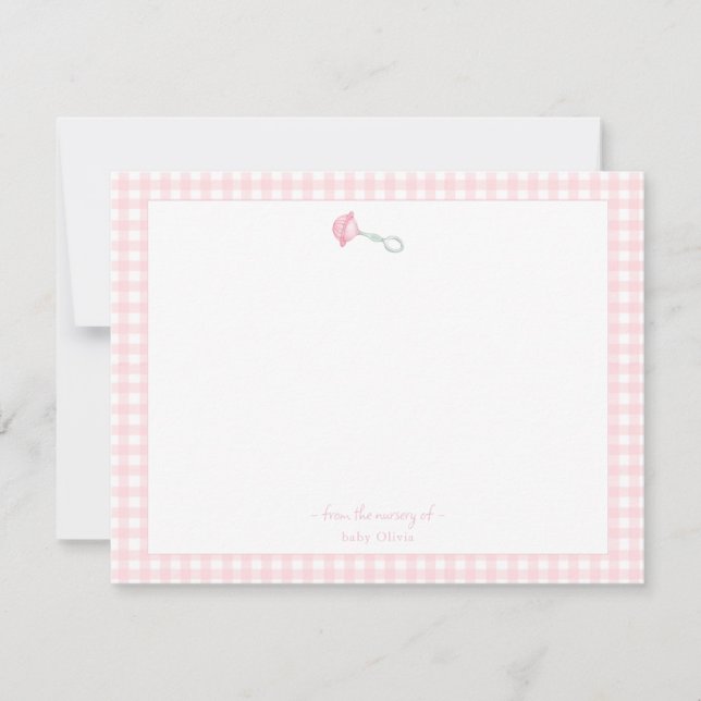 Cartão De Agradecimento Gingham Border Baby (Frente)
