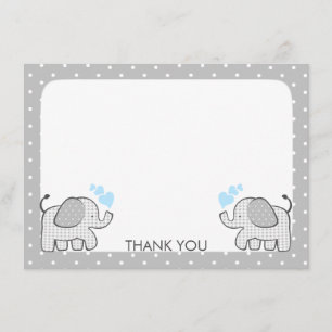 Cartão De Agradecimento Gingham Elephant Baby Boy Gêmeos Obrigado