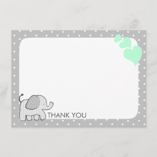 Cartão De Agradecimento Gingham Elephant Mint Green Baby Obrigado