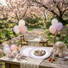 Cartão De Agradecimento Gingham Lavender 1st Birthday Photo Thank You