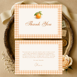 Cartão De Agradecimento Gingham Orange Little Cutie Baby Shower