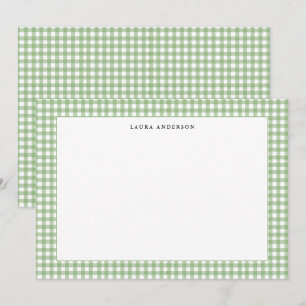Cartão De Agradecimento Gingham personalizado simples verde e branco 