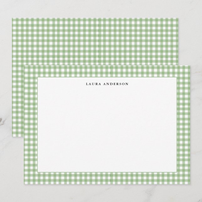 Cartão De Agradecimento Gingham personalizado simples verde e branco  (Frente/Verso)
