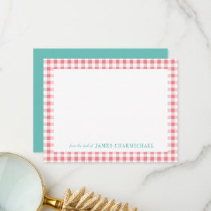 Cartão De Agradecimento Gingham Rosa com Aqua da mesa de