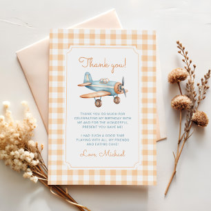 Cartão De Agradecimento Gingham Time Fly Airplane Primeiro Aniversário