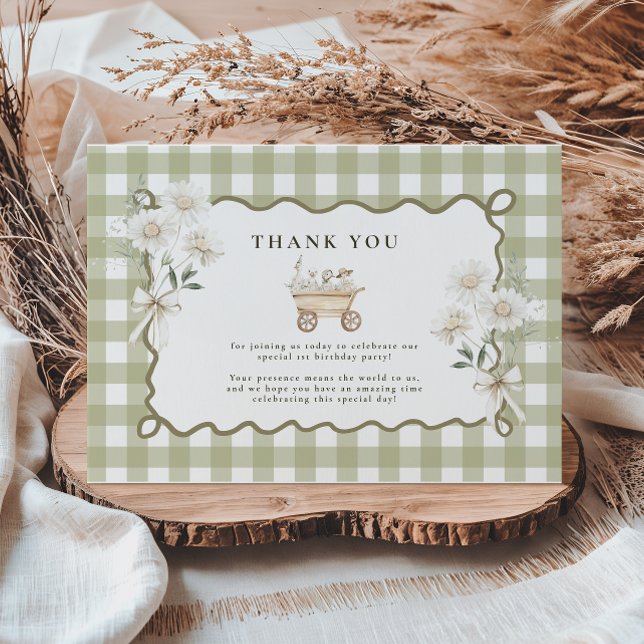 Cartão De Agradecimento Gingham Verde primeiro aniversario bobo Goose (Criador carregado)