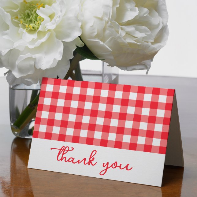 Cartão De Agradecimento Gingham Xadrez Vermelho e Branco (Gingham Plaid Red & White Thank You Card
)