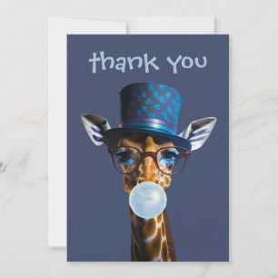 Cartão De Agradecimento Girafa com chapéu alto chiclete azul