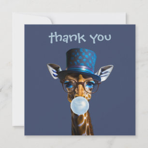 Cartão De Agradecimento Girafa com chapéu alto de chiclete azul