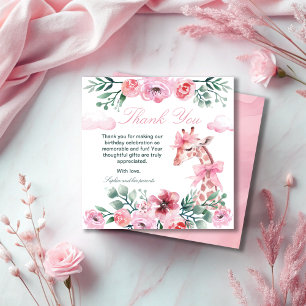 Cartão De Agradecimento Girafa Jardim Menina Aniversário Aquarela