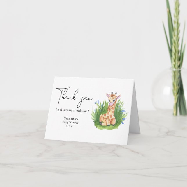 Cartão De Agradecimento Girafa - obrigado chá de fraldas (Frente)