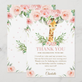 Cartão De Agradecimento Giraffe Selgle Safari Rosa Escamuflado Rosa Aniver