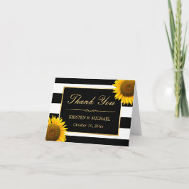 Cartão De Agradecimento Girasóis Elegantes Listras Pretas e Brancas Obriga