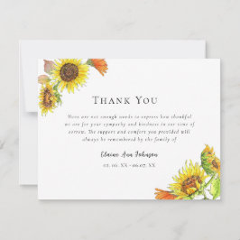 Cartão De Agradecimento Girassóis Aquarela Funeral Sentimento Obrigado