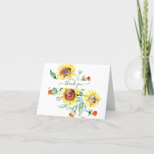 Cartão De Agradecimento Girassóis aquarela personalizados obrigado ca