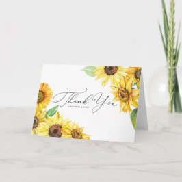 Cartão De Agradecimento Girassóis Florais Casamento Aquarela Rústica