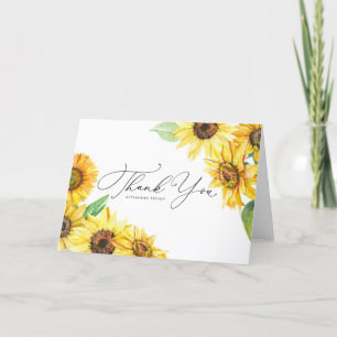 Cartão De Agradecimento Girassóis Florais Casamento Aquarela Rústica