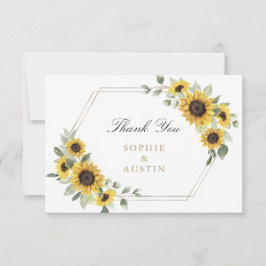 Cartão De Agradecimento Girassóis Greenery Casamento geométrico Dourado