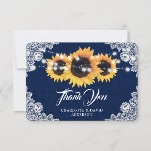 Cartão De Agradecimento Girassol Azul Marinho de Sarja Floral Renda Casame