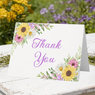 Cartão De Agradecimento Girassol Floral de Campo Daisy Casamento Obrigado