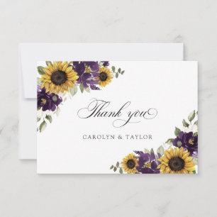 Cartão De Agradecimento Girassol Violeta Roxa Floral Rústico Casamento