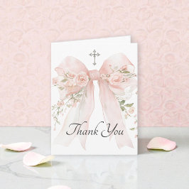 Cartão De Agradecimento Girl's First Communion Pink Floral Bow