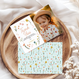 Cartão De Agradecimento Girls Two Wild Boho Wildflower Birthday Photo