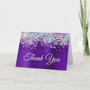 Cartão De Agradecimento Girly Bright Indigo Purple Foil Holo Glitter