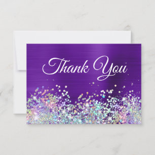 Cartão De Agradecimento Girly Bright Purple Indigo Foil Holo Glitter