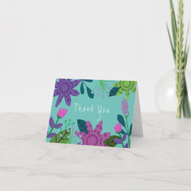 Cartão De Agradecimento Girly Colorful Floral (Frente)