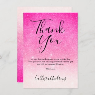 Cartão De Agradecimento Girly Neon Pink White Glitter Ombre