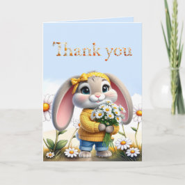 Cartão De Agradecimento Girly rabbit polka dot bow Thank you