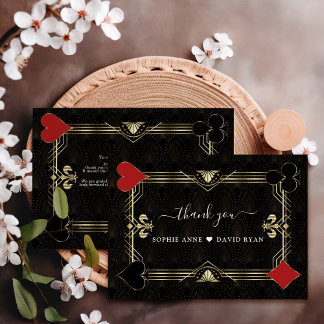 Cartão De Agradecimento Glam Art Deco Casino Las Vegas Poker Weding