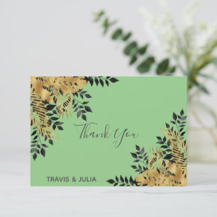 Cartão De Agradecimento Glam Black e Douradas Folhas Tropicais Obrigado