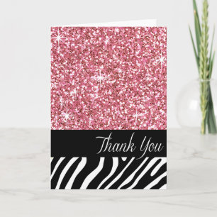 Cartão De Agradecimento Glam Bling Glitter Zebra Thank You pink