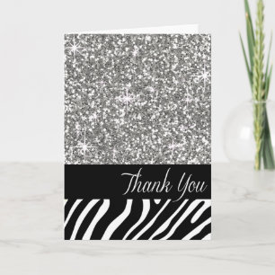 Cartão De Agradecimento Glam Bling Glitter Zebra Thank You   silver