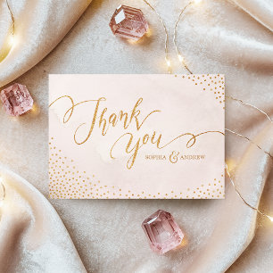 Cartão De Agradecimento Glam blush glitz rosa ouro caligrafia obrigado