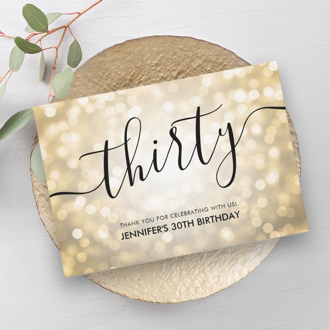 Cartão De Agradecimento Glam Dourado Luzes Brilhantes aniversário de 30 an (Glam Gold Glitter Lights 30th Birthday Thank You)